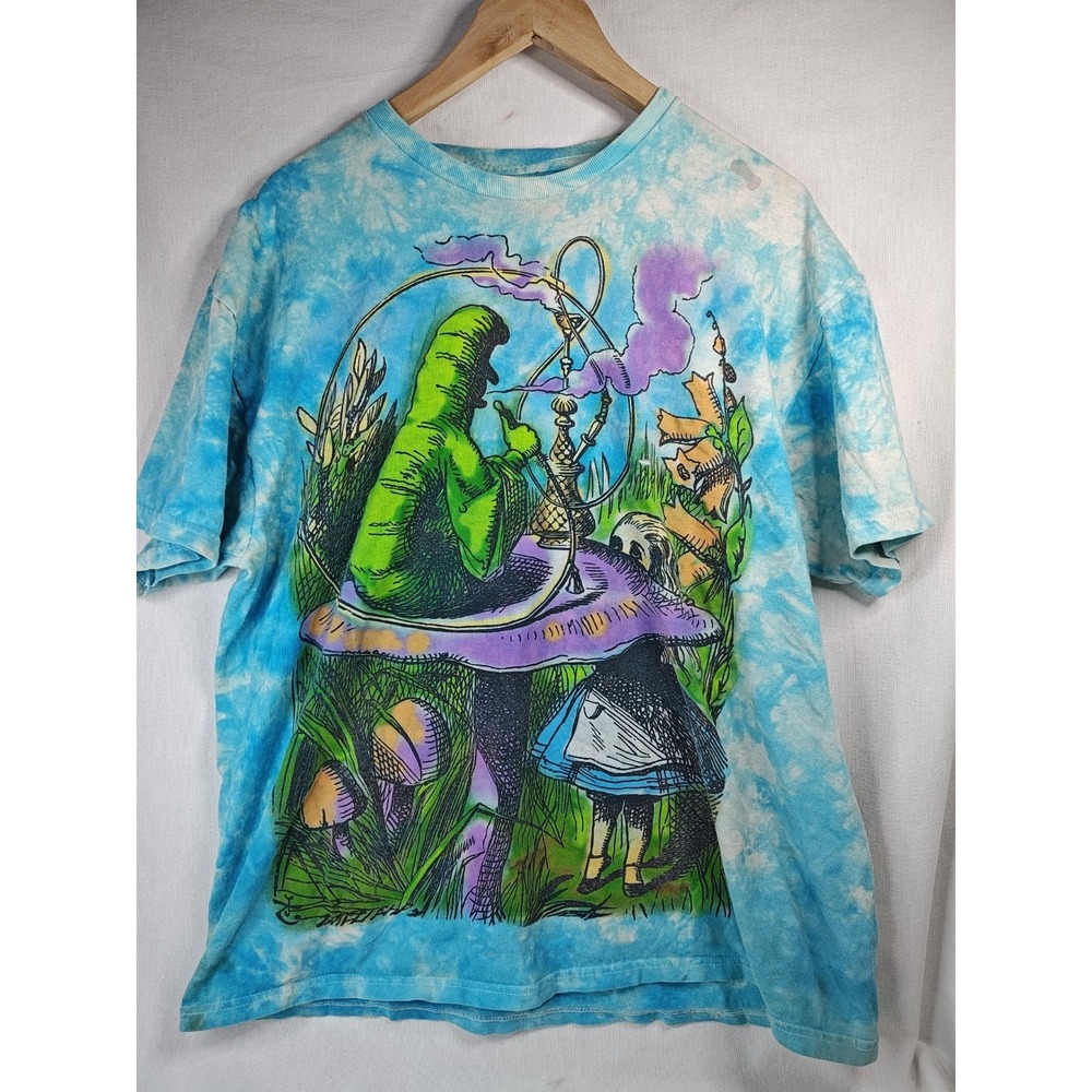Liquid Blue Alice in Wonderland Caterpillar Tie Dye Shirt XL Smoking Mushroom